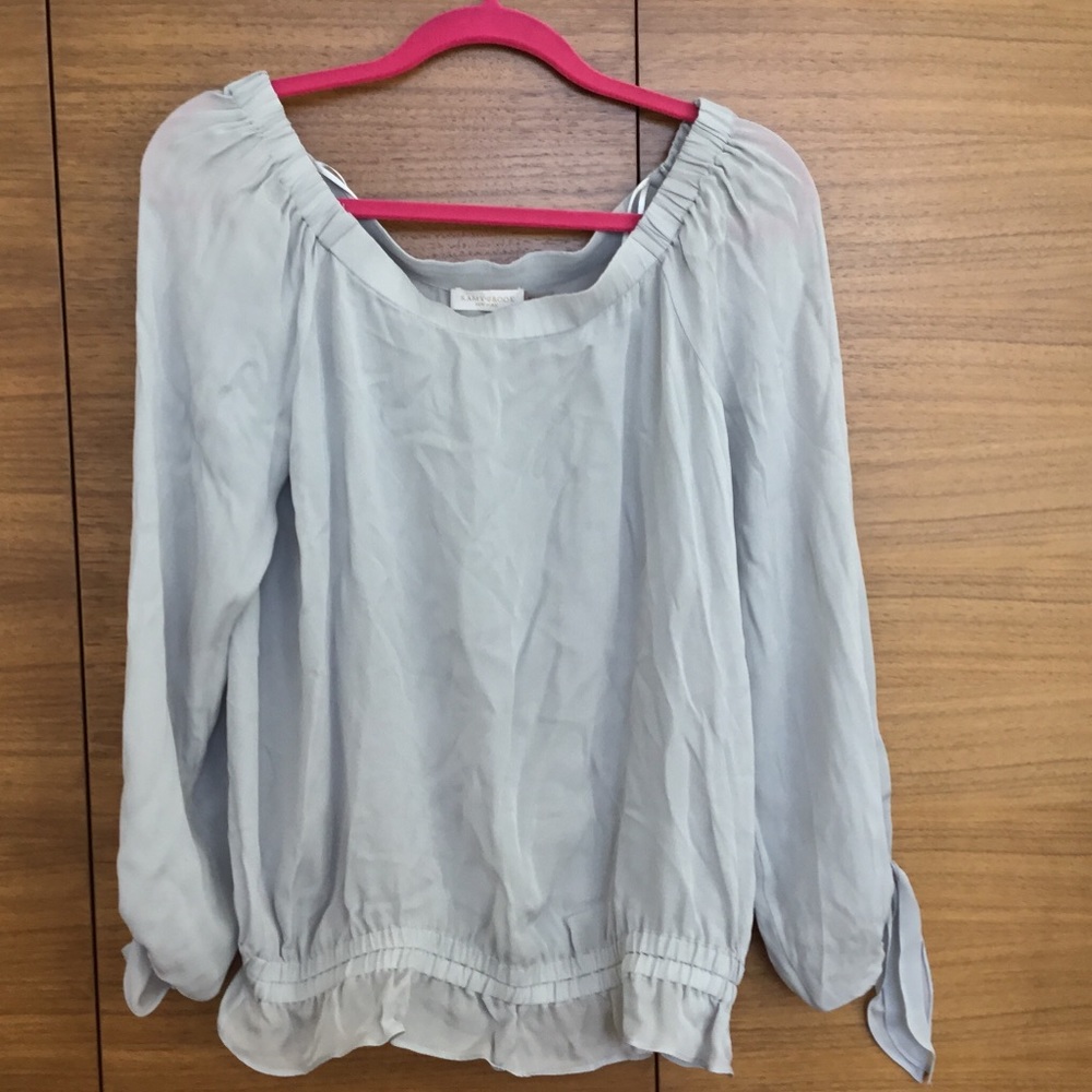 Ramy Brook silk off shoulder top in light gray
